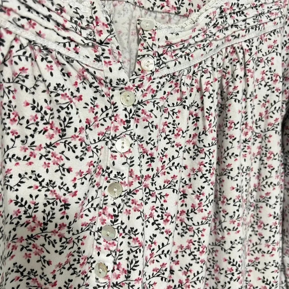 Eileen West Nightgown Small 100% Cotton Flannel Floral Pink Cottagecore Lace